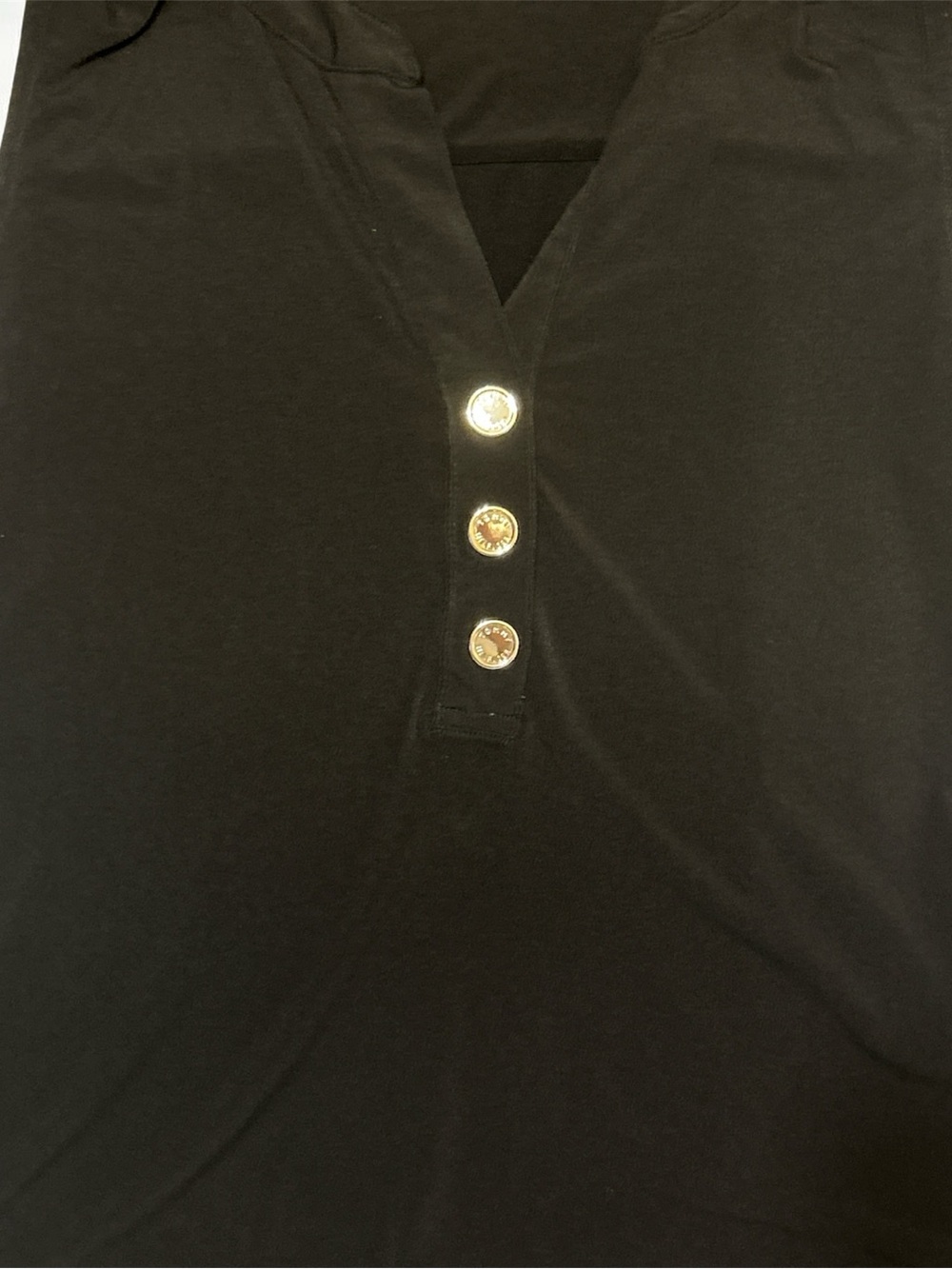Tommy Hilfiger Black V-Neck Short Sleeve Henley with Gold Buttons